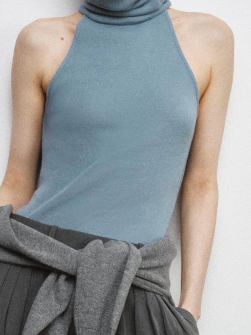 Zara Dusty Blue High-Neck Sleeveless Muscle Tee